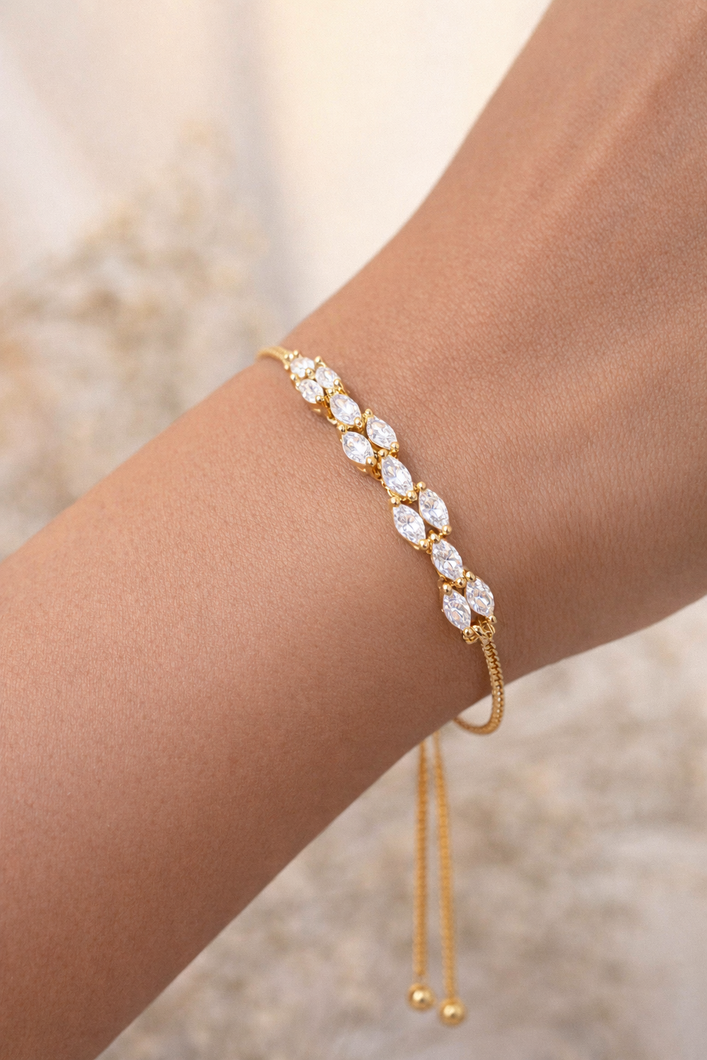 Vellorene Marquise Crystal Slider Bracelet – Gold-Tone Fashion Jewellery