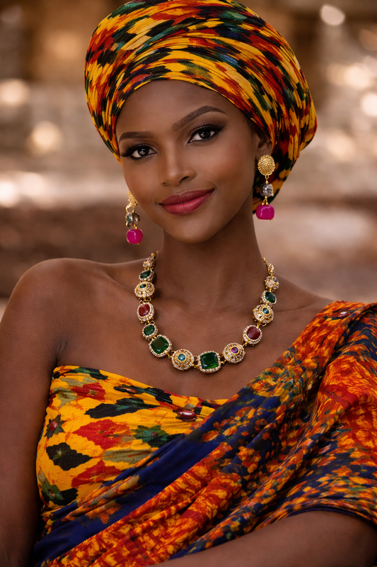 Vellorene Luxe Multicolor Stone Statement Necklace Set – Premium Heritage Jewellery