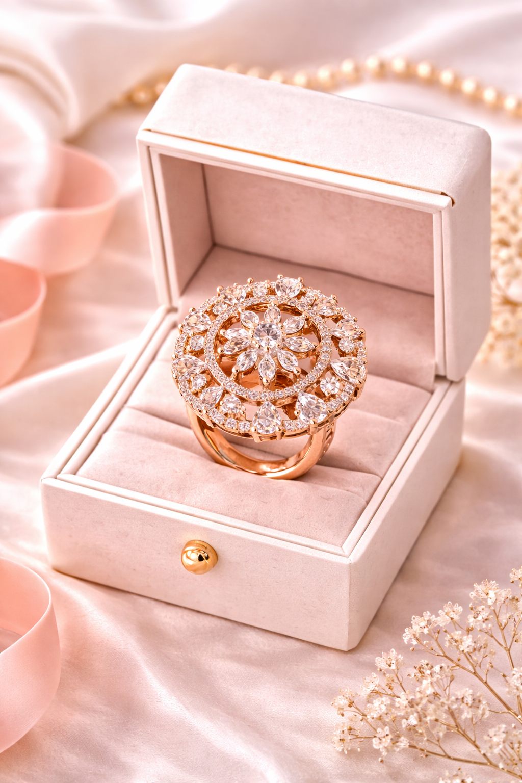 Vellorene Celestia Orbit Ring – Rose Gold Radiance Edition