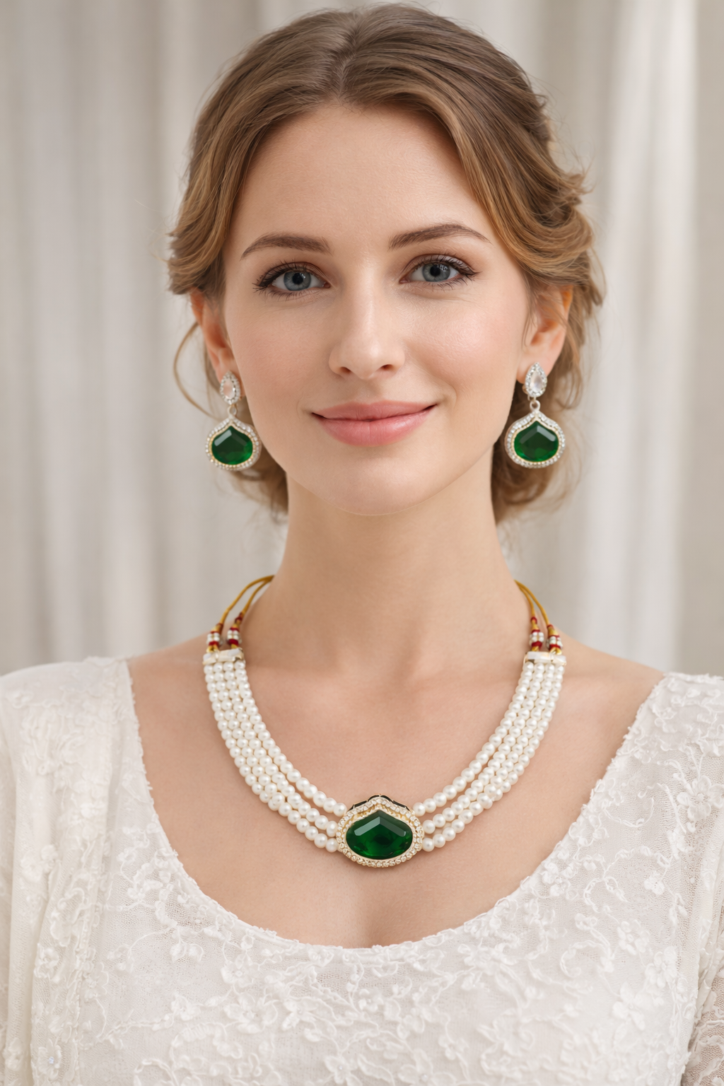 Vellorene Kundan Bridal Pearl Necklace Set