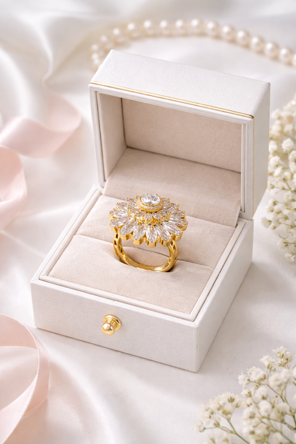 Vellorene Crystal Bloom Statement Ring – Premium Gold-Tone Fashion Jewellery
