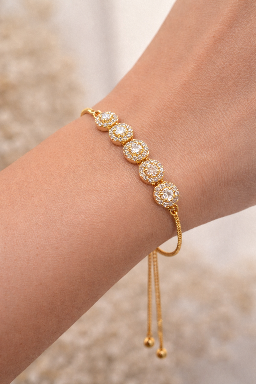 Vellorene Radiant Crystal Slider Bracelet – Minimal Gold-Tone Fashion Jewellery