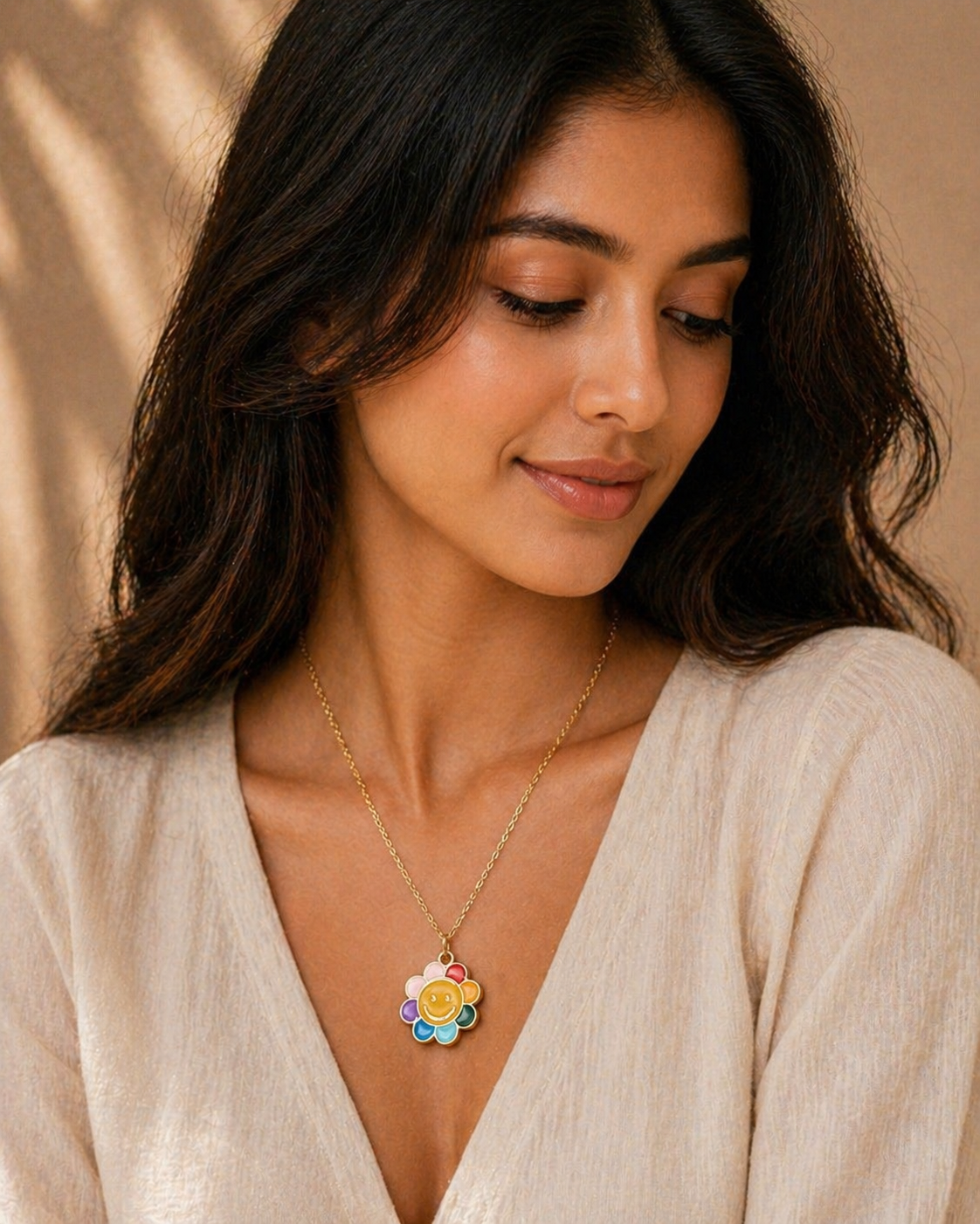Vellorene Rainbow Smile Bloom Pendant Necklace