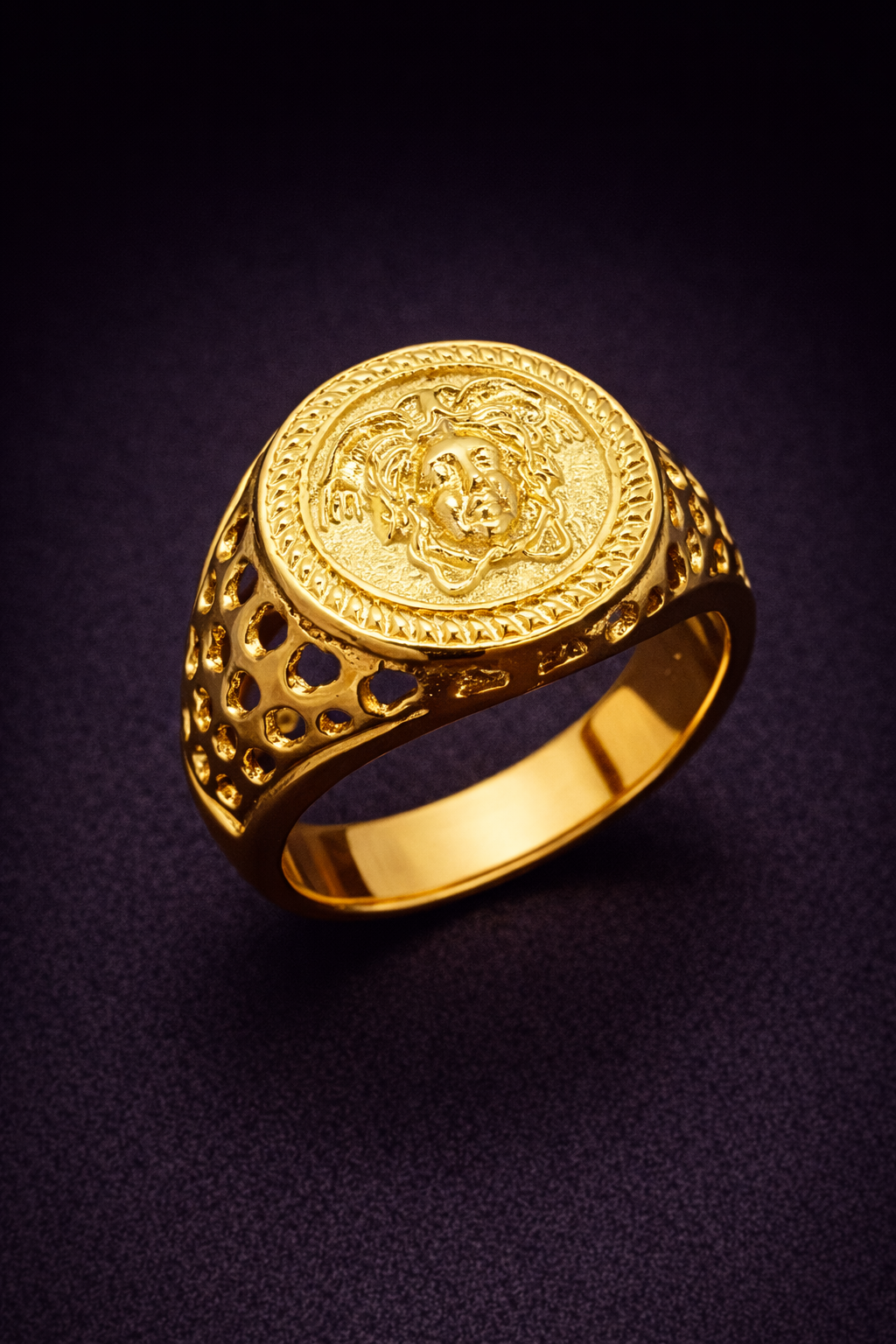Obsidyn Aurex Medallion Ring – Gold Tone Heritage Signet