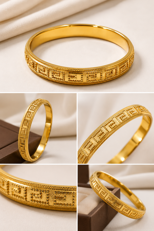 Obsidyn Imperial Engraved Gold Kara Bracelet for Men