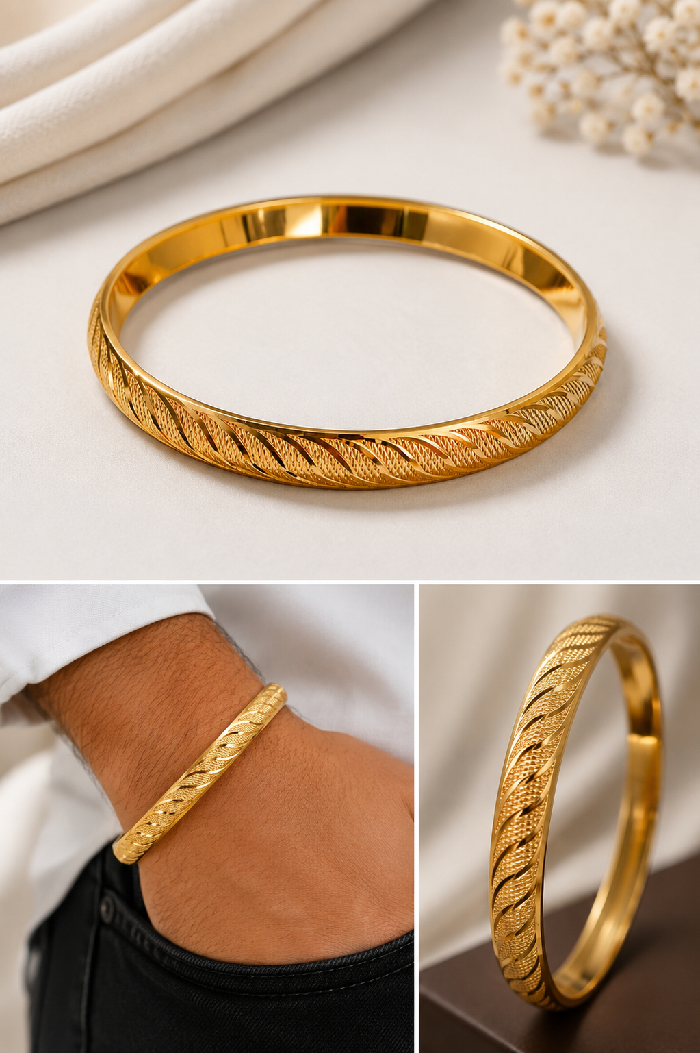 Obsidyn Regal Twist Gold Kara Bracelet for Men