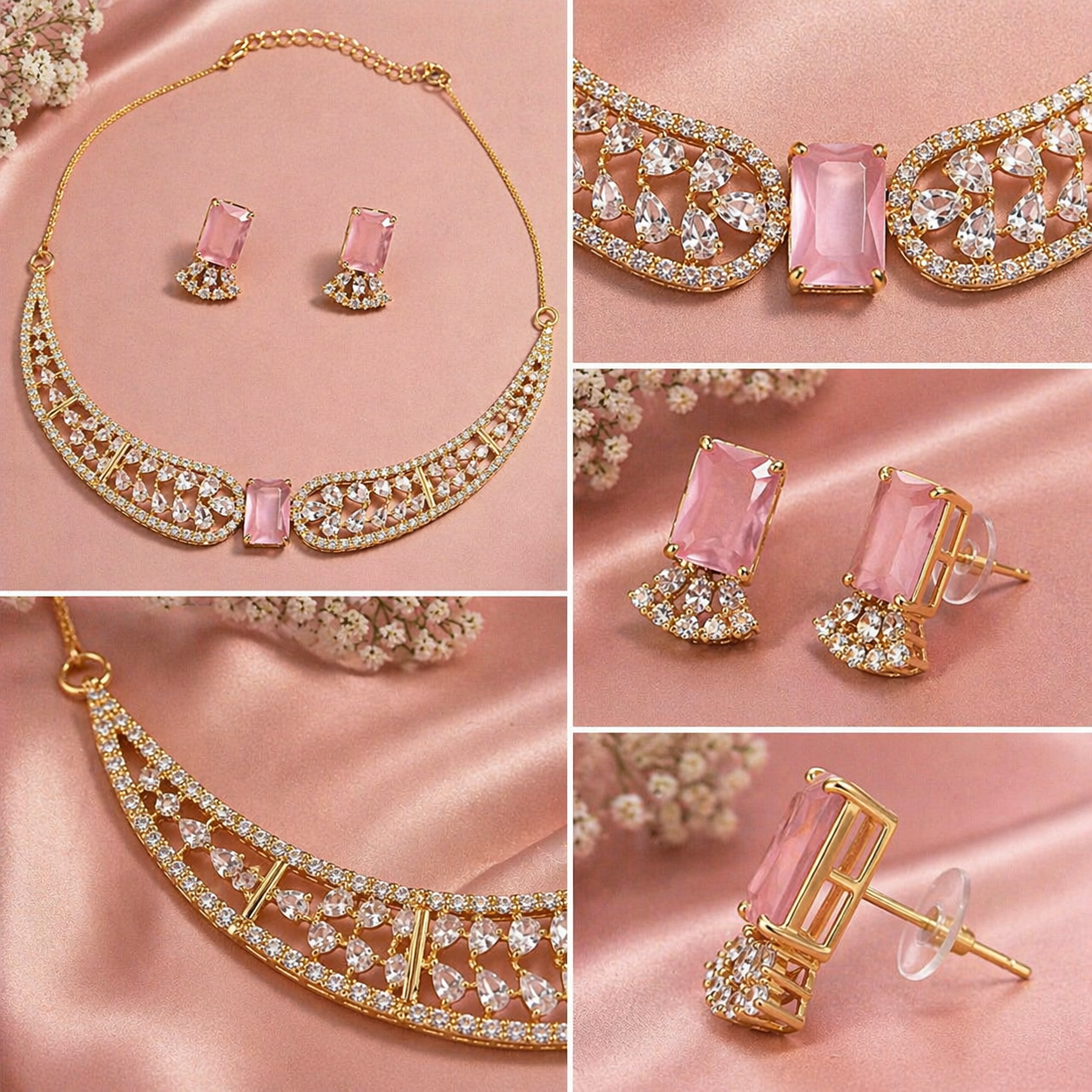 Vellorene Blush Crystal Statement Necklace Set