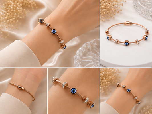 Vellorene Rose Gold Evil Eye Charm Bracelet