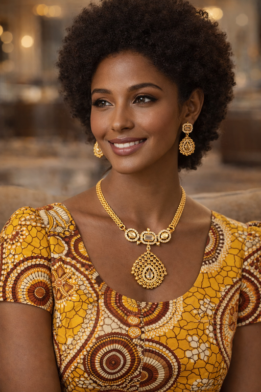 Vellorene Royal Mesh Pendant Necklace Set – Statement Ethnic Fashion Jewelry