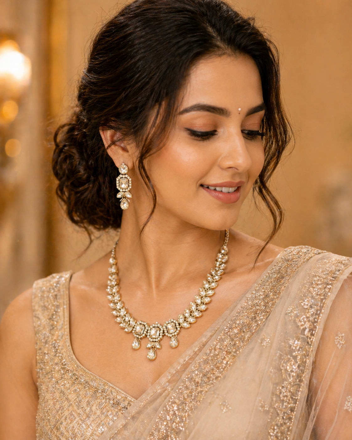 Vellorene Champagne Crystal Statement Necklace Set