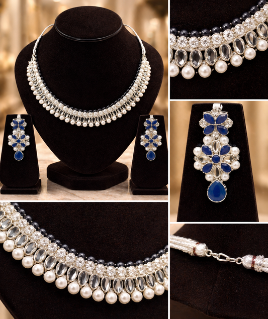 Vellorene Pearl & Sapphire Bloom Necklace Set