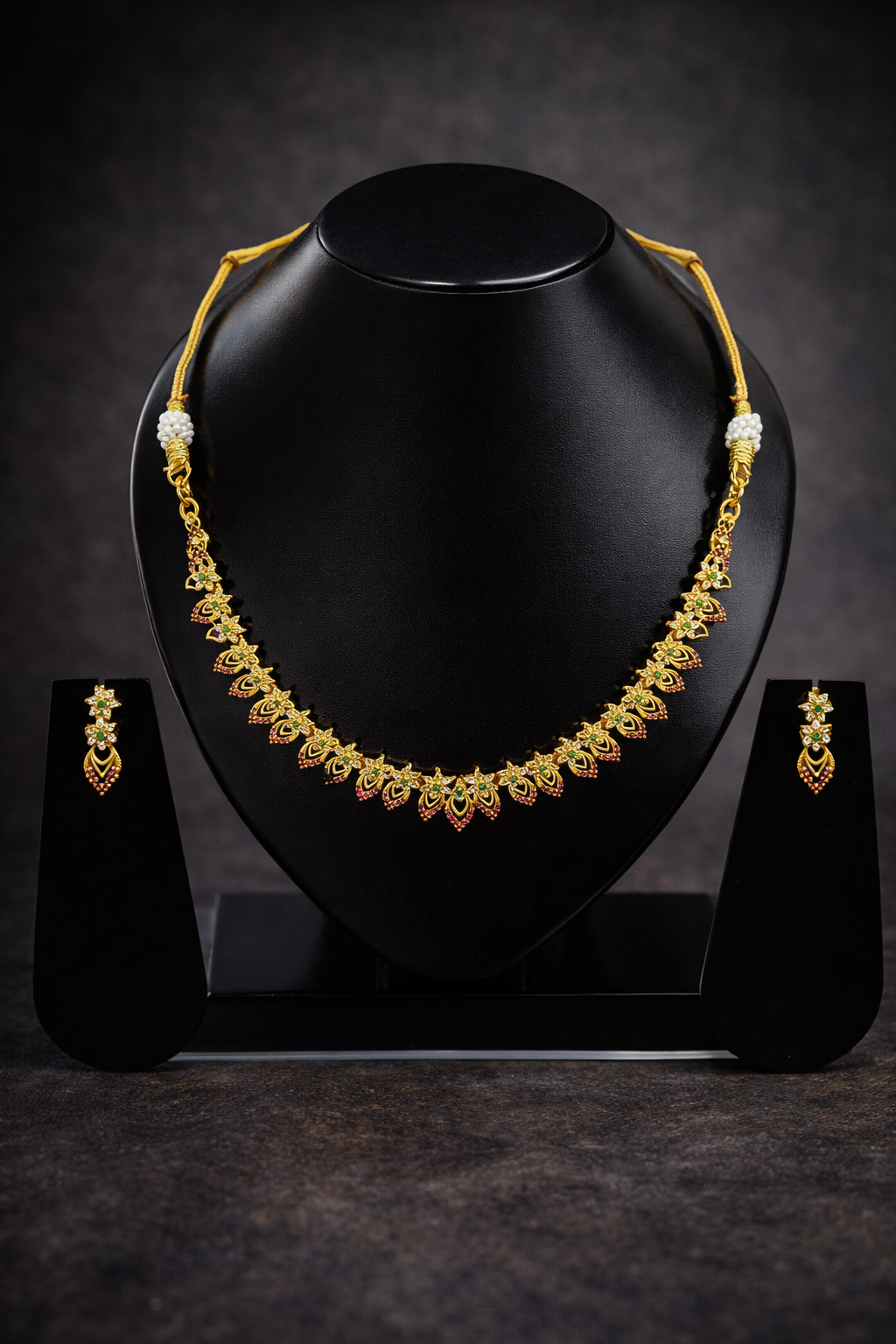 Vellorene Heritage Floral Necklace Set – Elegant Festive Fashion Jewelry