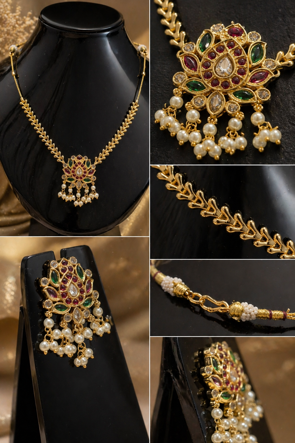 Vellorene Heritage Floral Pearl Necklace Set