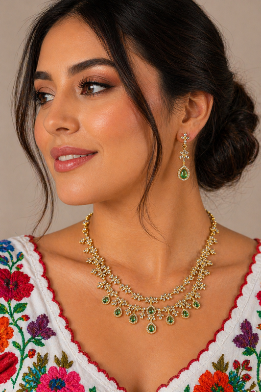 Vellorene Emerald Drop Luxe Necklace Set