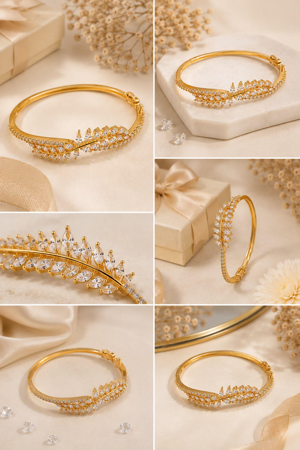 Vellorene Crystal Leaf Gold Bracelet for Women