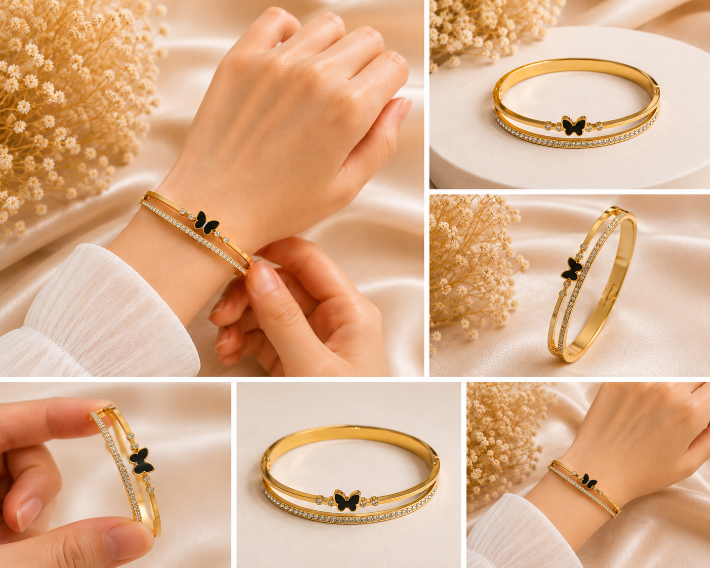 Vellorene Butterfly Crystal Gold-Plated Bracelet for Women