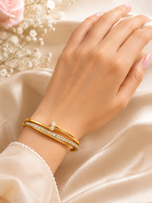 Vellorene Minimal Crystal Gold Bracelet for Women