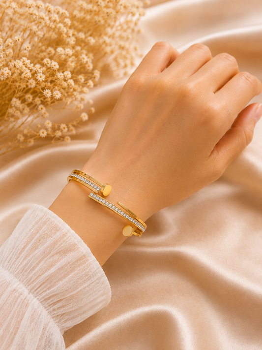 Vellorene Crystal Nail Design Gold Bracelet for Women