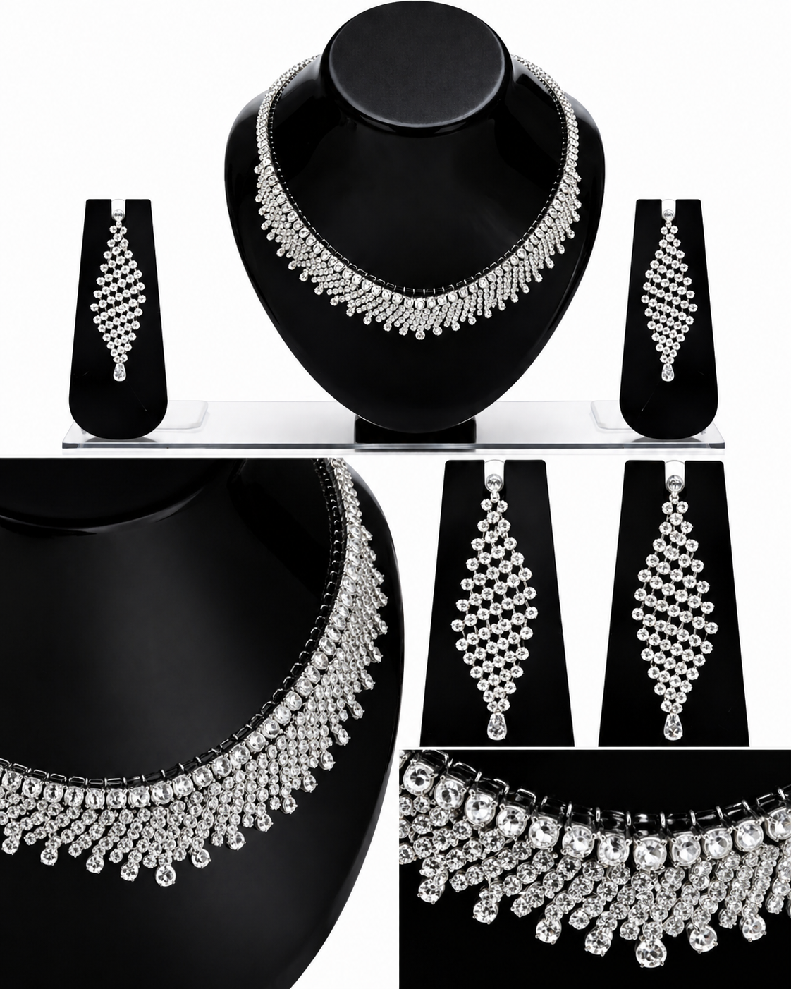Vellorene Frostline Crystal Fringe Necklace Set