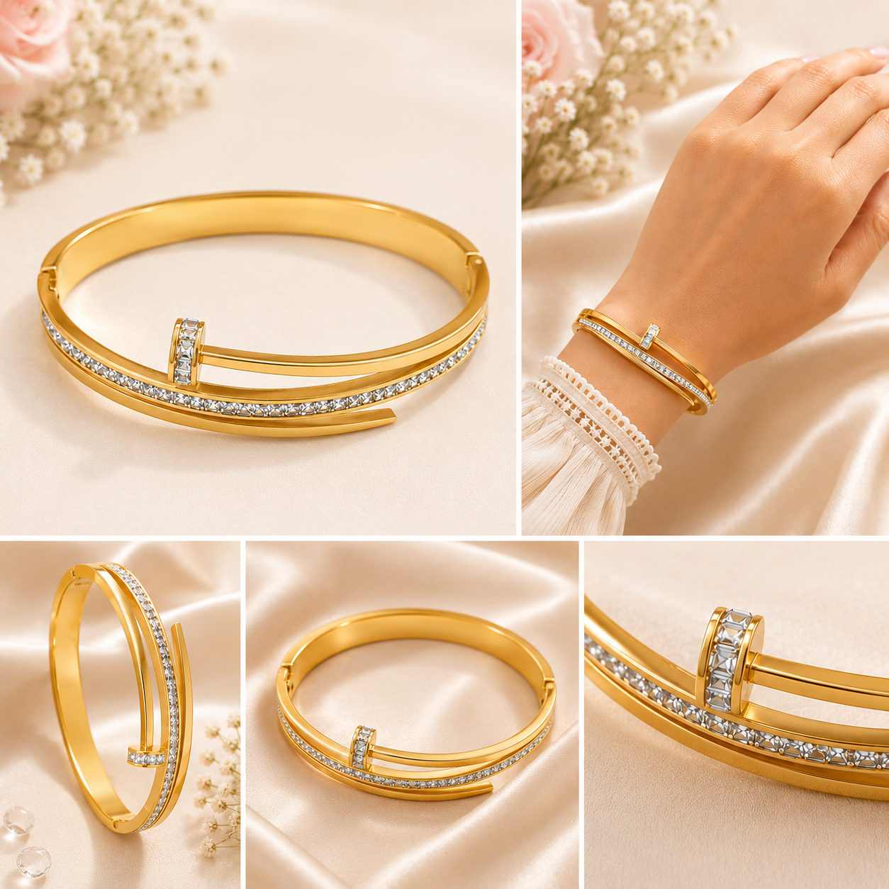 Vellorene Minimal Crystal Gold Bracelet for Women