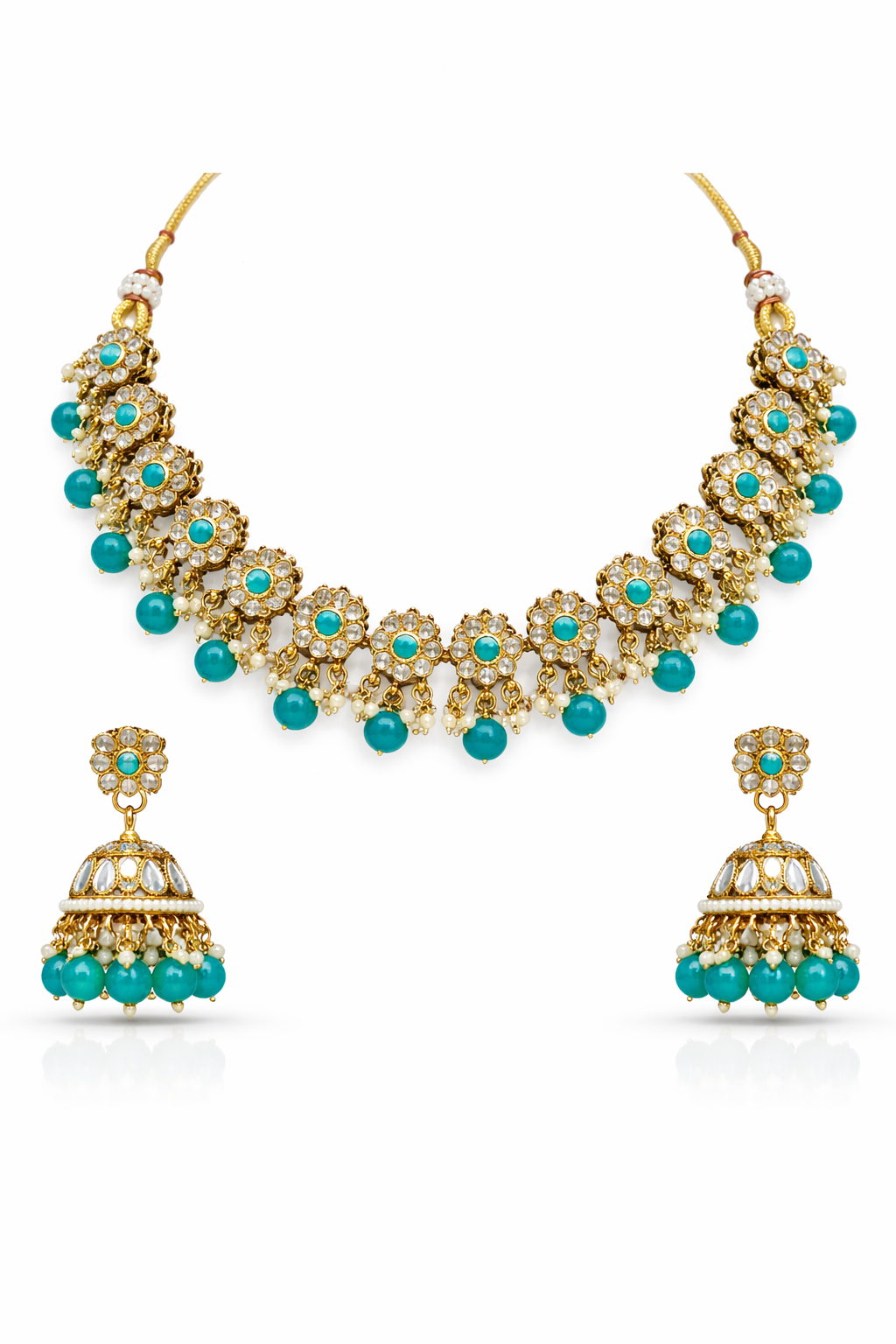 Vellorene Turquoise Floral Necklace Set – Festive Statement Fashion Jewelry