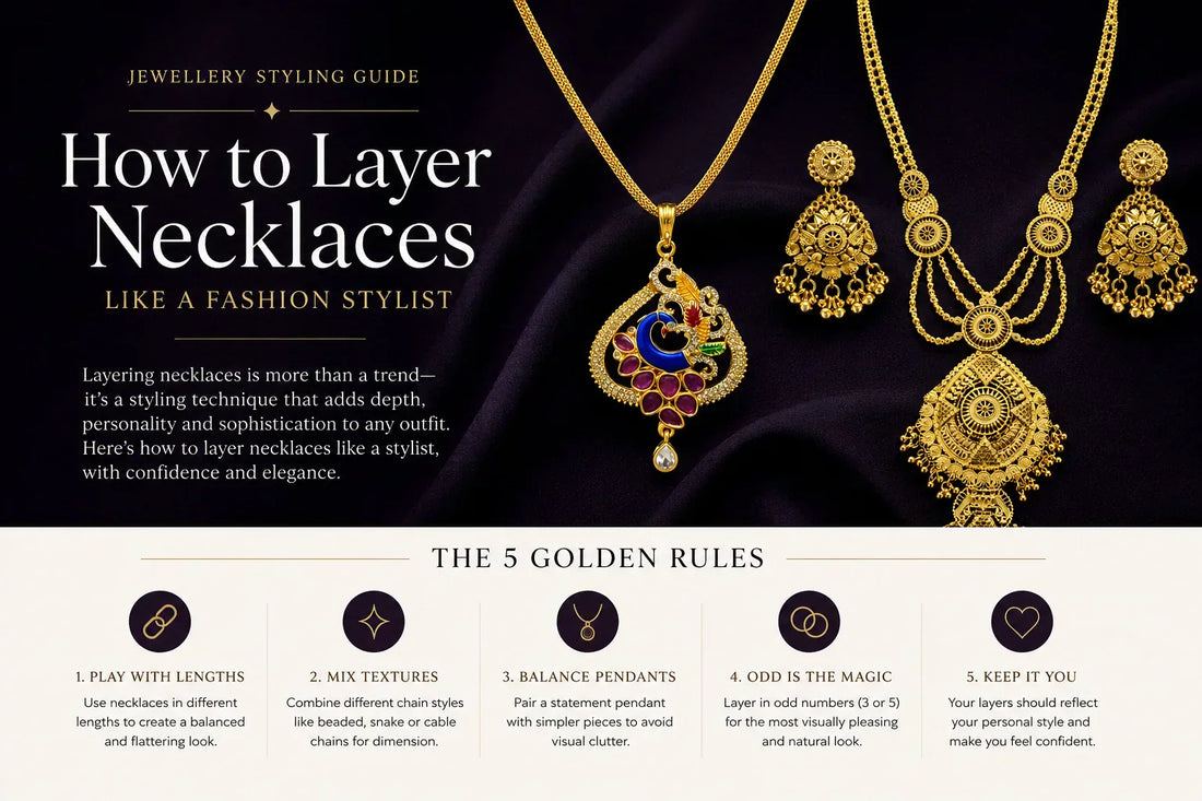 Luxury necklace layering guide featuring statement pendant set and layered gold necklace styling inspiration