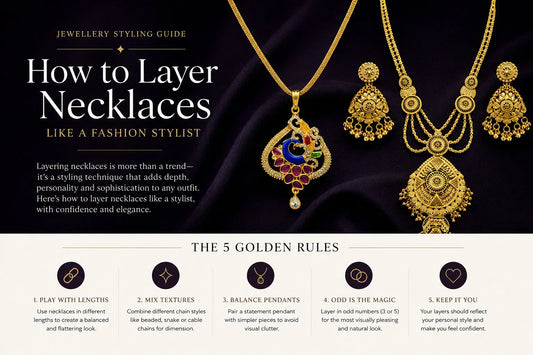 Luxury necklace layering guide featuring statement pendant set and layered gold necklace styling inspiration