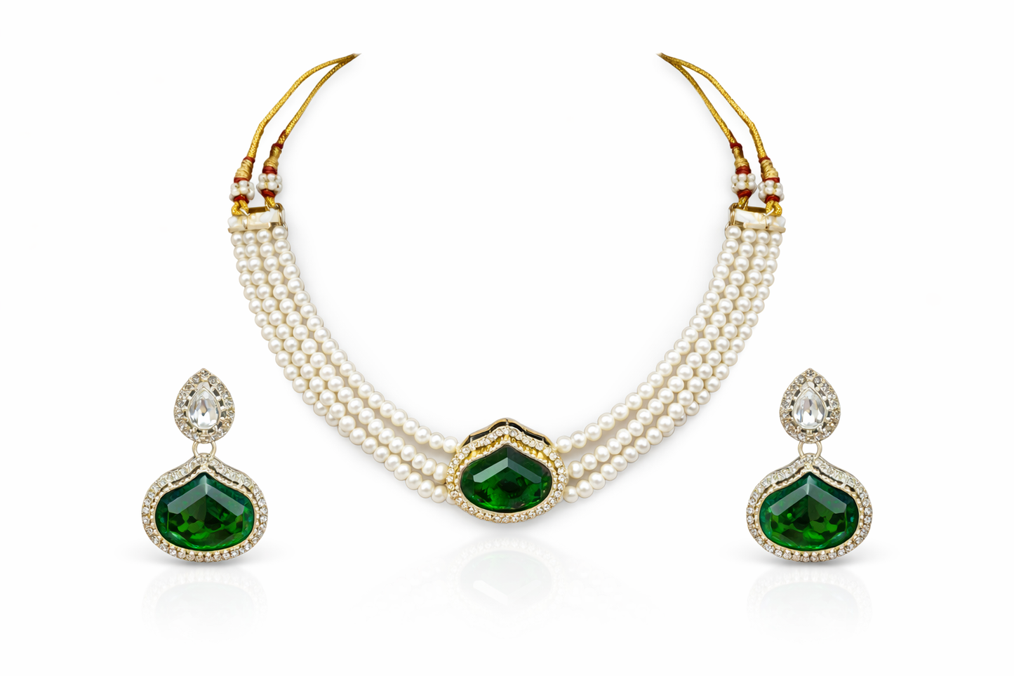 Vellorene Kundan Bridal Pearl Necklace Set