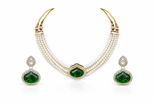 Vellorene Kundan Bridal Pearl Necklace Set