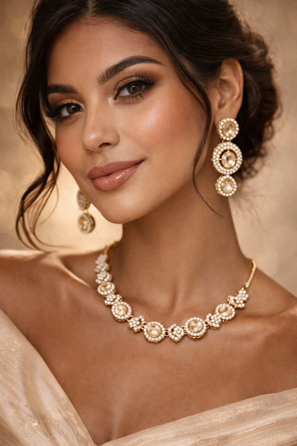 Champagne Pearl Necklace Set