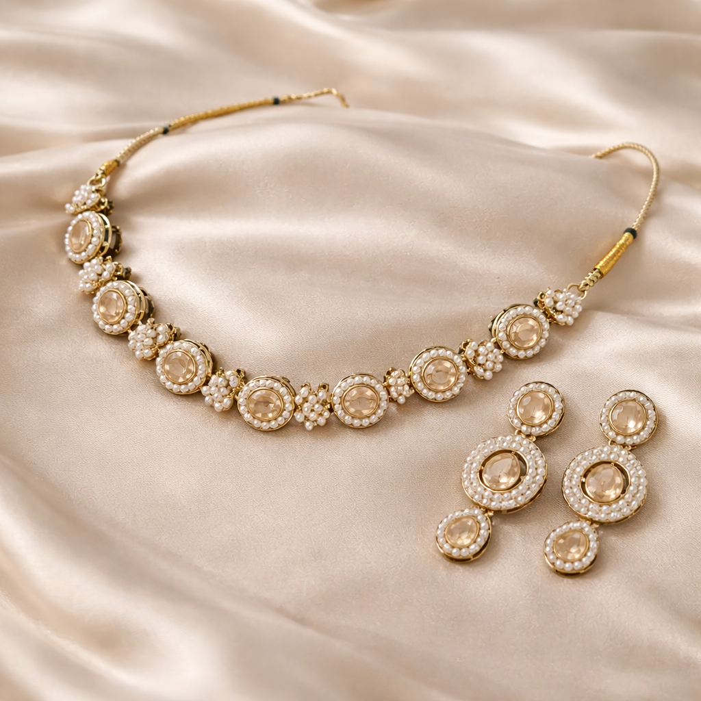 Champagne Pearl Necklace Set