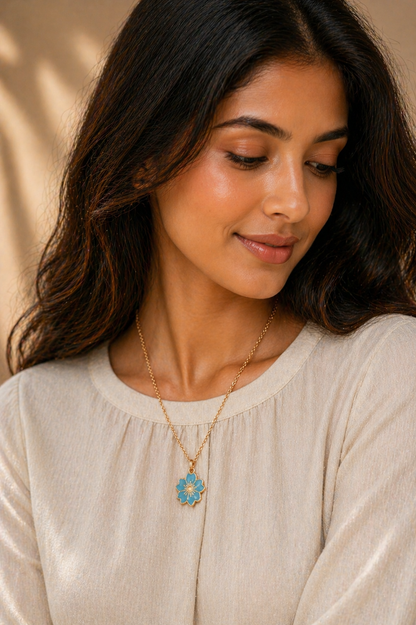 Vellorene Blue Blossom Charm Pendant Necklace