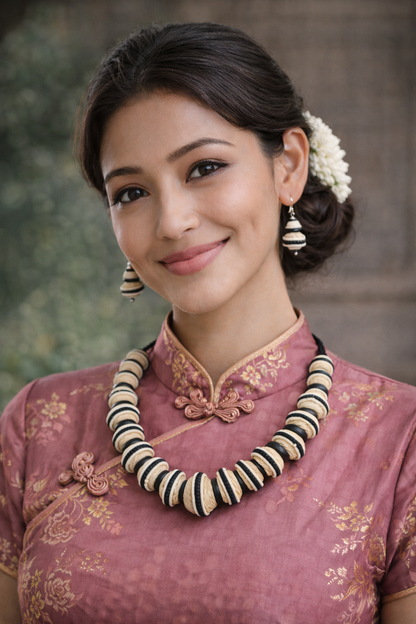 Aethelis Earth Contrast Jute Necklace Set