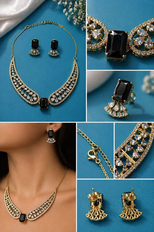 Vellorene Midnight Crystal Statement Necklace Set
