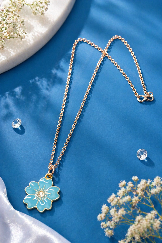 Vellorene Blue Blossom Charm Pendant Necklace