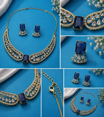 Vellorene Sapphire Crystal Statement Necklace Set