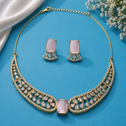 Vellorene Blush Crystal Statement Necklace Set