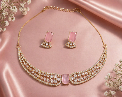 Vellorene Blush Crystal Statement Necklace Set