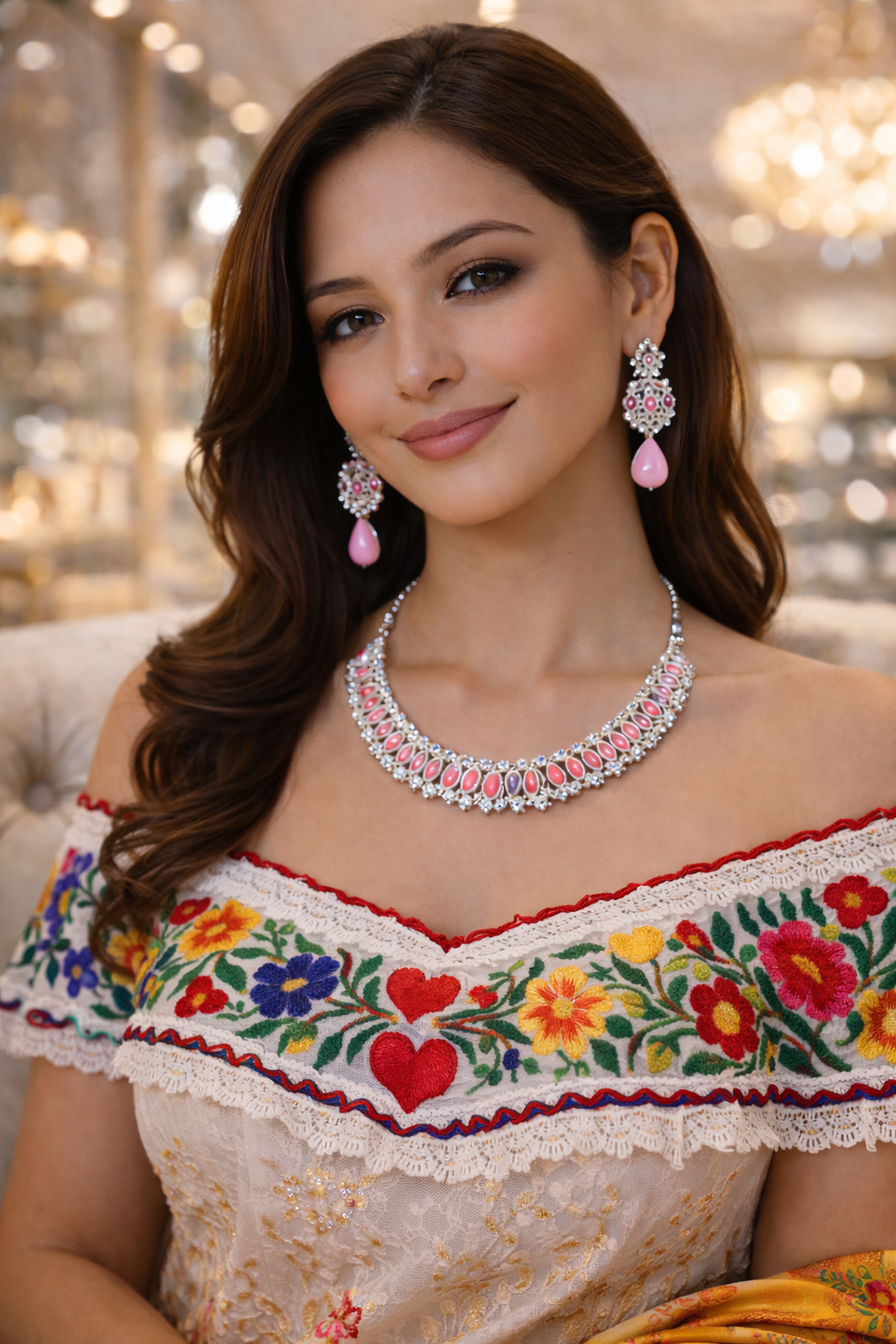 Vellorene Blush Coral Pearl Choker Necklace Set – Soft Luxury Statement Jewellery