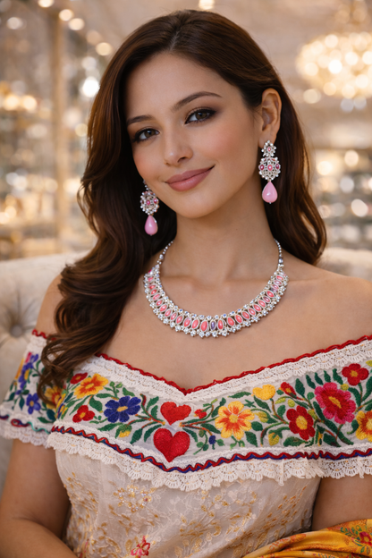 Vellorene Blush Coral Pearl Choker Necklace Set – Soft Luxury Statement Jewellery