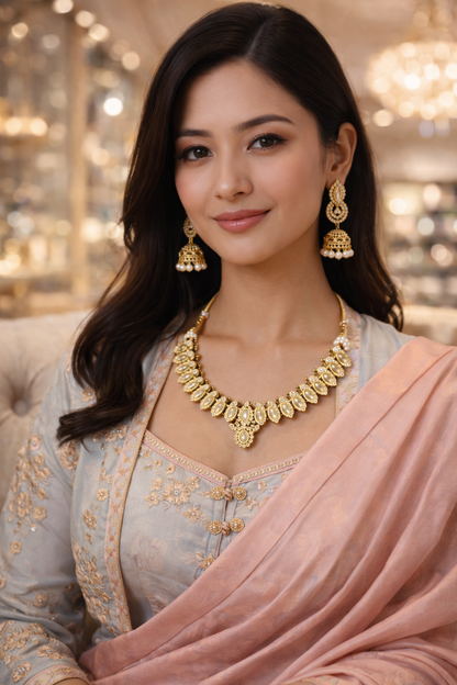 Vellorene Classic Kundan Choker Necklace Set – Bridal Gold Statement Jewellery