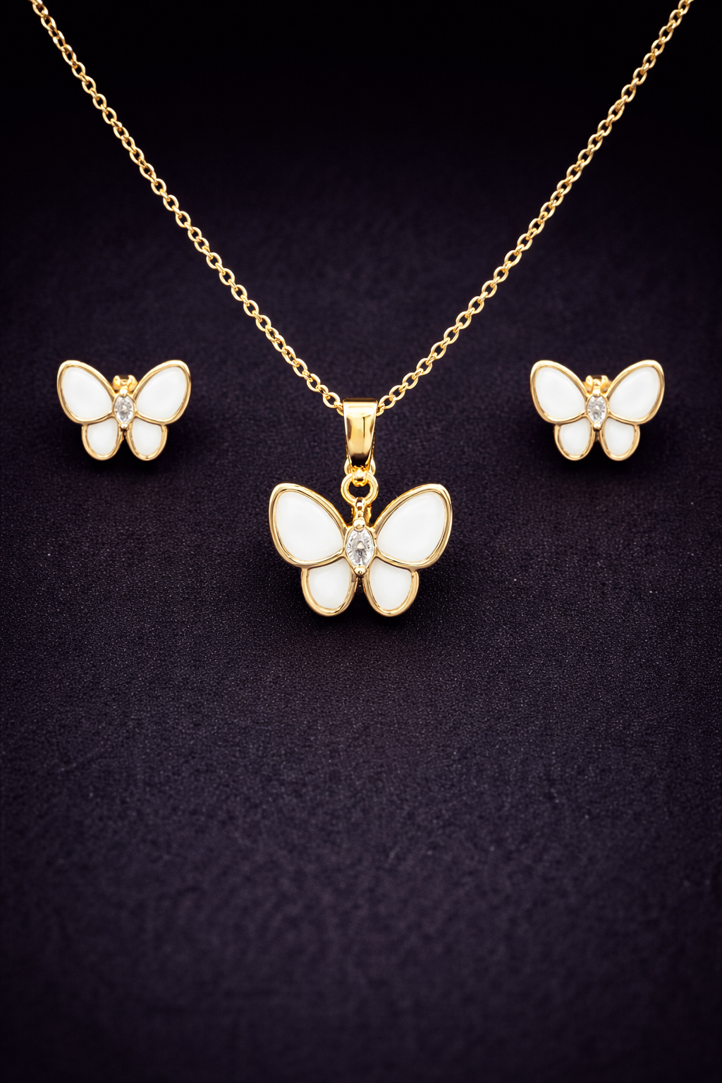 Vellorene Butterfly Pendant Set – Minimal Gold Enamel Jewellery