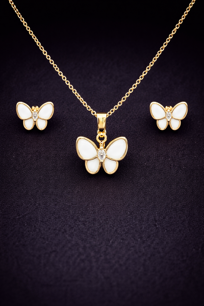 Vellorene Butterfly Pendant Set – Minimal Gold Enamel Jewellery