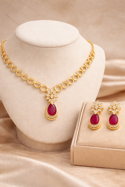 Vellorene Ruby Drop Chain Necklace Set – Elegant Fashion Jewelry