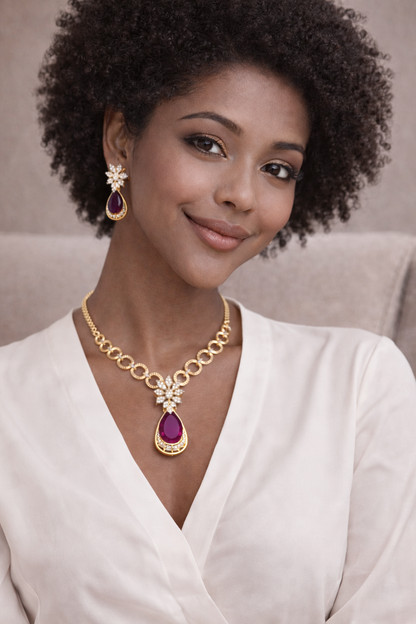 Vellorene Ruby Drop Chain Necklace Set – Elegant Fashion Jewelry