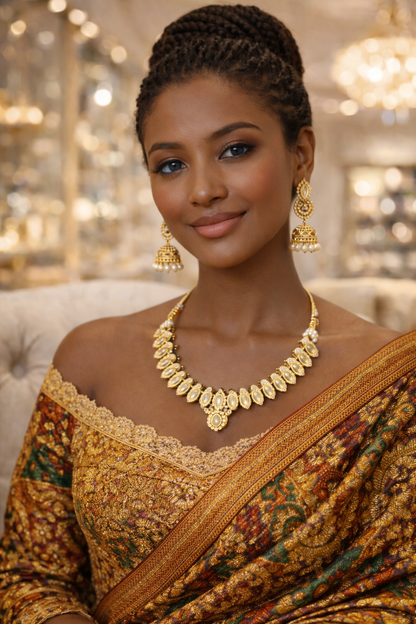 Vellorene Classic Kundan Choker Necklace Set – Bridal Gold Statement Jewellery