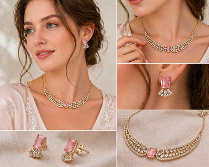 Vellorene Blush Crystal Statement Necklace Set