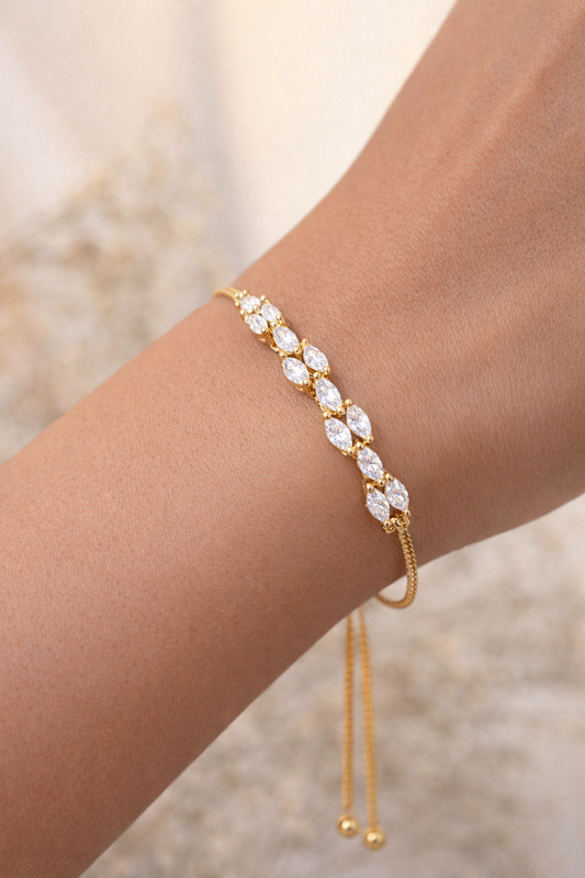 Vellorene Marquise Crystal Slider Bracelet – Gold-Tone Fashion Jewellery