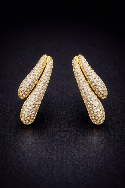 Vellorene Crystal Curve Statement Earrings – Gold-Tone Fashion Jewellery