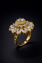 crystal floral statement ring in gold tone. Premium Vellorene fashion jewellery ideal for global buyers and boutique collections.